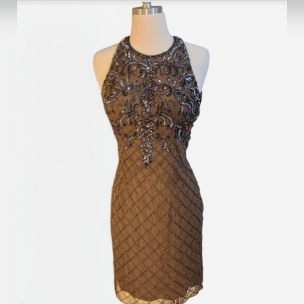 One Of A Kind Jewel Neck Beaded Prom Dress